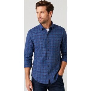 Untuckit Mens XL Flannel Shirt Blue Plaid Long Sleeve Cotton Button Down Pocket